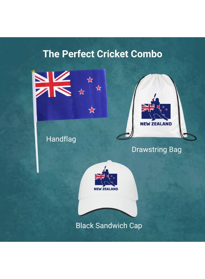 مجموعة مشجعي الرياضة النيوزيلندية - عبوة مكونة من 3 قطع - قبعة وحقيبة برباط وعلم يدوي - مثالية للمباريات والمناسبات والاستخدام اليومي - مثالية لعشاق الرياضة - Image 3